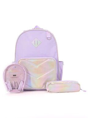 NEW Locker Club Kids' 16L Nylon Backpack with Headphone Pencil Pouch in Lavender